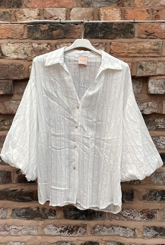 Zeta Otto Pinstripe Puff Sleeve Shirt White /2